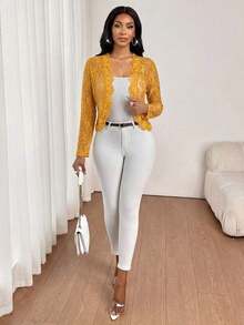 Lady Chaqueta elegante y casual con volantes de encaje para uso diario, para otoño - Amarillo - Ver 3