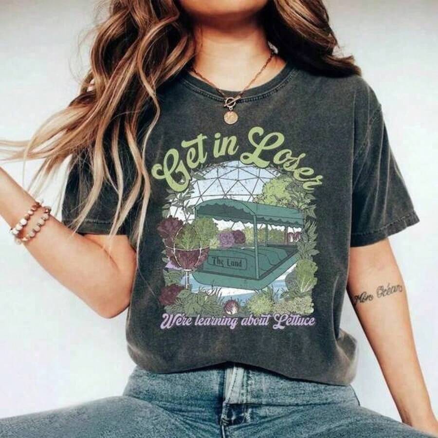 Cotton Graphic T-Shirt, Plus Sizes, Retro Style, Epcot Inspired T-Shirt, "Get In Loser" Theme Park T-Shirt, Matching Family Vacation Sweatshirt, Travel T-Shirt, Y2K Style, Men's Oversized T-Shirt, Summer T-Shirts, Women's Casual Printed T-Shirt, Short Sleeve And Crew Neck, Spring/Summer Local Streetwear. - 黑色 - 查看 1