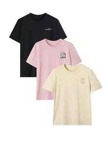 New Women's Short-Sleeved, Minimalist, And Casual Crew Neck T-Shirt In Dark Gray, Versatile And Suitable For Everyday Wear, Holidays, Spring, And The Beach. Summer Graphic T-Shirt - 黑色 - 查看 4