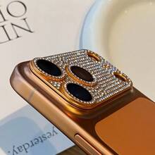 Lens Film For IPhone 17Pro/17Pro Max, Shiny Rear Camera Protective Cover, Diamond Inlaid Film, Starry Orange Rear Camera Protective Film, Scratch-Resistant Anti-Fingerprint Full Coverage, Phone Decoration Accessory, Hot-Selling Birthday Gift For Best Friend, Holiday Gift - Orange - View 3