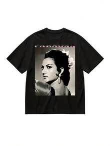 Grafisk T-shirt för män 2026, roliga mönster, retro T-shirt med Lola Flores från spansk film, passar alla kön, maskintvättbar, perfekt för klassiska filmälskare, blommönster, avslappnad stil med rund hals och nedhasade axlar, rolig, sexig, avantgardistisk och personlig design, unisex T-shirt, grafiska mode-T-shirts, maskintvättbar, ogenomskinligt tyg, lämplig för vår och påsk. - Svart - Visa 1