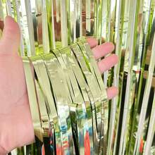 3pcs Light Green, Gold, Blue And Silver Foil Texture Curtains, Elegant And Unique, Suitable For Halloween, Christmas, Wedding, Birthday Party Backdrop And Photo Booth Decoration - Multicolor - View 2