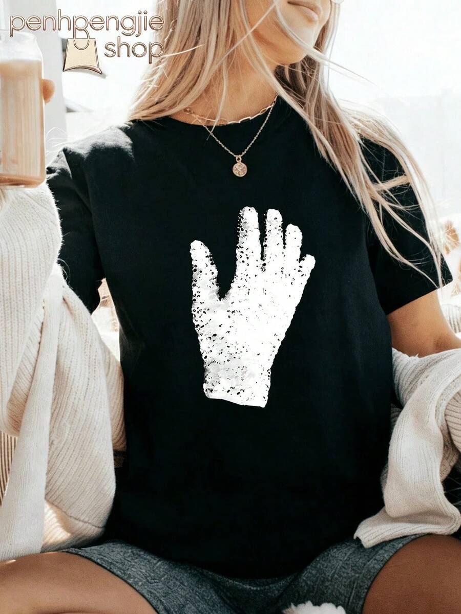Camiseta Oversize Estampada "The King Of Pop" de Jackson para Mujer, Ropa para Conciertos, Camisetas Estampadas para Mujer, Ropa para Vacaciones en la Playa, Ropa de Verano para Mujer, Ropa para Conciertos Country, Ropa para Brunch para Mujer - Negro 3 - Ver 1