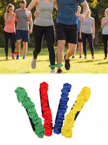 OBOVAY 4 Stücke Set elastische 3-Bein-Rennbänder, verstellbare Beinbänder für Partyspiele, bunte Beinbänder, Outdoor-Team-Challenge-Spiel Gürtelsatz, Familienunterhaltung und Outdoor-Aktivitäten, Mehrfarbig (Mischfarben) Partyzubehör, geeignet für Erwachsene und Familien - A - Übersicht 3
