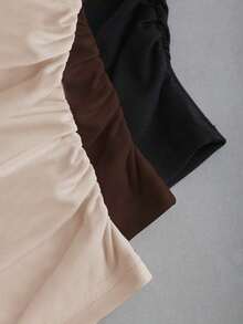 1 Set Camiseta de 3 piezas con hombros oblicuos, fruncidos y recogidos para mujer - Multicolor - Ver 7