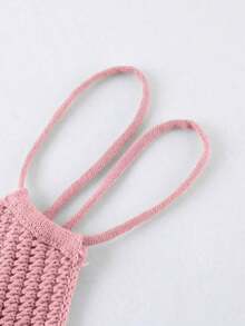 Blusa de punto de mujer de verano con cuello halter, dobladillo asimétrico y unicolor - Rosa - Ver 3