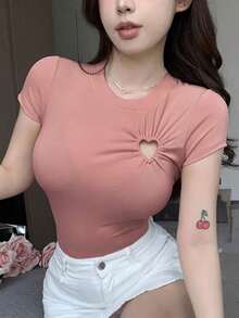 Blusa Corta Ajustada Sexy De Verano Con Diseño De Hueco - Rosa vieja - Ver 1