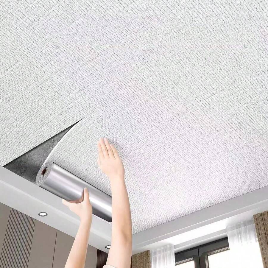 1/5 Roll Linen White Self-Adhesive Wallpaper, 50*280cm Wide Self-Adhesive, Linen Waterproof Moisture-Proof Home Wall Sticker, Bedroom Living Room Renovation Decor Thick Wallpaper, Rough Wall Ceiling Renovation Wallpaper - Flax White - View 1