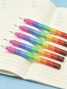 Fun Rainbow-Colored Interlocking Pencil Set, 4 Boxes Containing Pencils Without Points That Can Be Stacked, 15.5 Cm Multi-Colored Pencils, Back-To-School Stationery Gift, Suitable For Children. - A - View 4