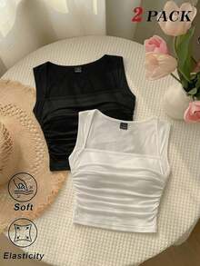 MOD Set de 2 camisetas sin mangas con cuello fruncido en blanco y negro - Blanco y Negro - Ver 2