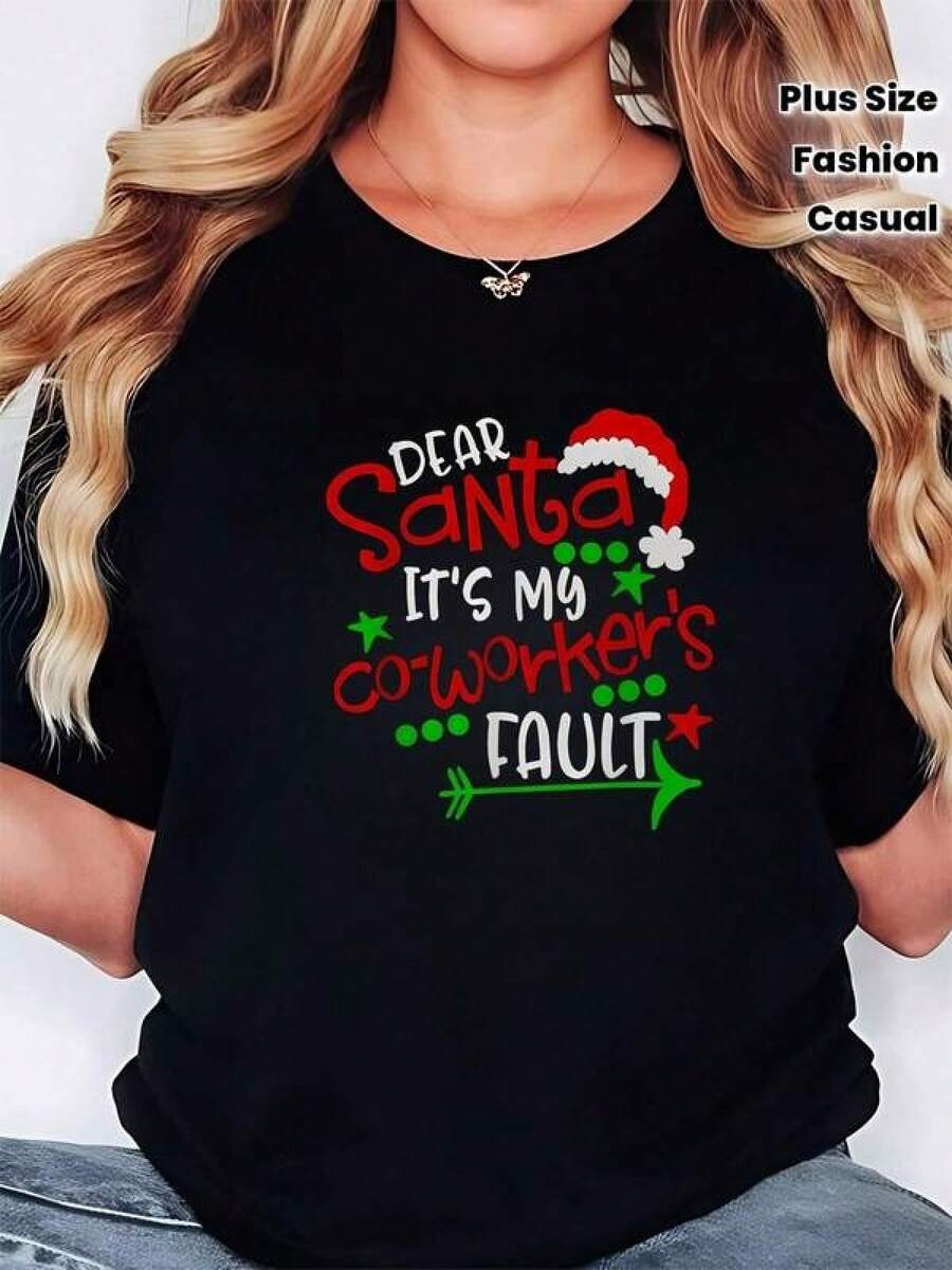 Camiseta negra informal de manga corta con cuello redondo para hombre,Camisetas Para Mujer Camiseta única y divertida con diseño imponente de Santa y un toque de humor ideal para las fiestas Perfecta para lucir estilo y diversión este invierno palabra clave y2k Disponible en tallas grandes perfecto para tus reuniones informales - Negro - Ver 1