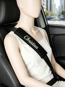 2 Pieces Custom Embroidered Car Seatbelt Shoulder Cushion, Soft And Comfortable, Anti-Friction, Stylish And Minimalist. Suitable For Backpacks And Seatbelts, An Ideal Gift For Friends, Road Trip - Black - View 2