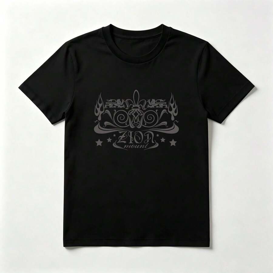 Escudo Real Playera de Algodón Negro con Estrellas Vintage - Negro - Ver 1