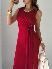 YHHRafferiza Vestido elegante de fiesta con cuentas sin mangas para mujer, vestido de noche largo de verano para eventos formalesYHH - Burdeos - Ver 4
