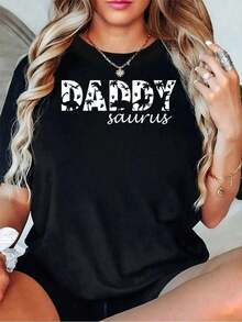 Casual Algodón Camiseta A Juego De % Algodón Con El Dinosaurio-Rex De DaddysaurusFashion - Negro - Ver 7