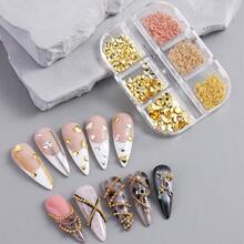 金屬金色美甲鏈條與愛心裝飾，3D 龐克美甲藝術飾品裝飾，Y2K 風格美甲珠寶與水鑽美甲用品，女性美甲珠寶配件 - 彩色 - 查看 3