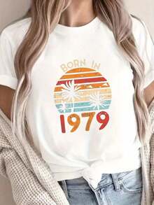 Camiseta ligera clásica de edición limitada con estampado, de manga corta y cuello redondo, perfecta para uso casual en primavera y verano, exclusiva para mujeres.100% Cotton - Blanco - Ver 1