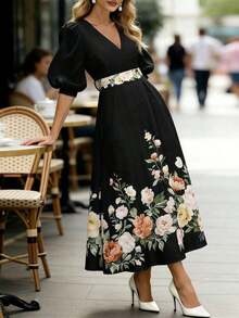 MSEMERY ROSE Vestido con estampado floral elegante para ir al trabajo, veranoMS2-15 5JJN - Negro - Ver 3