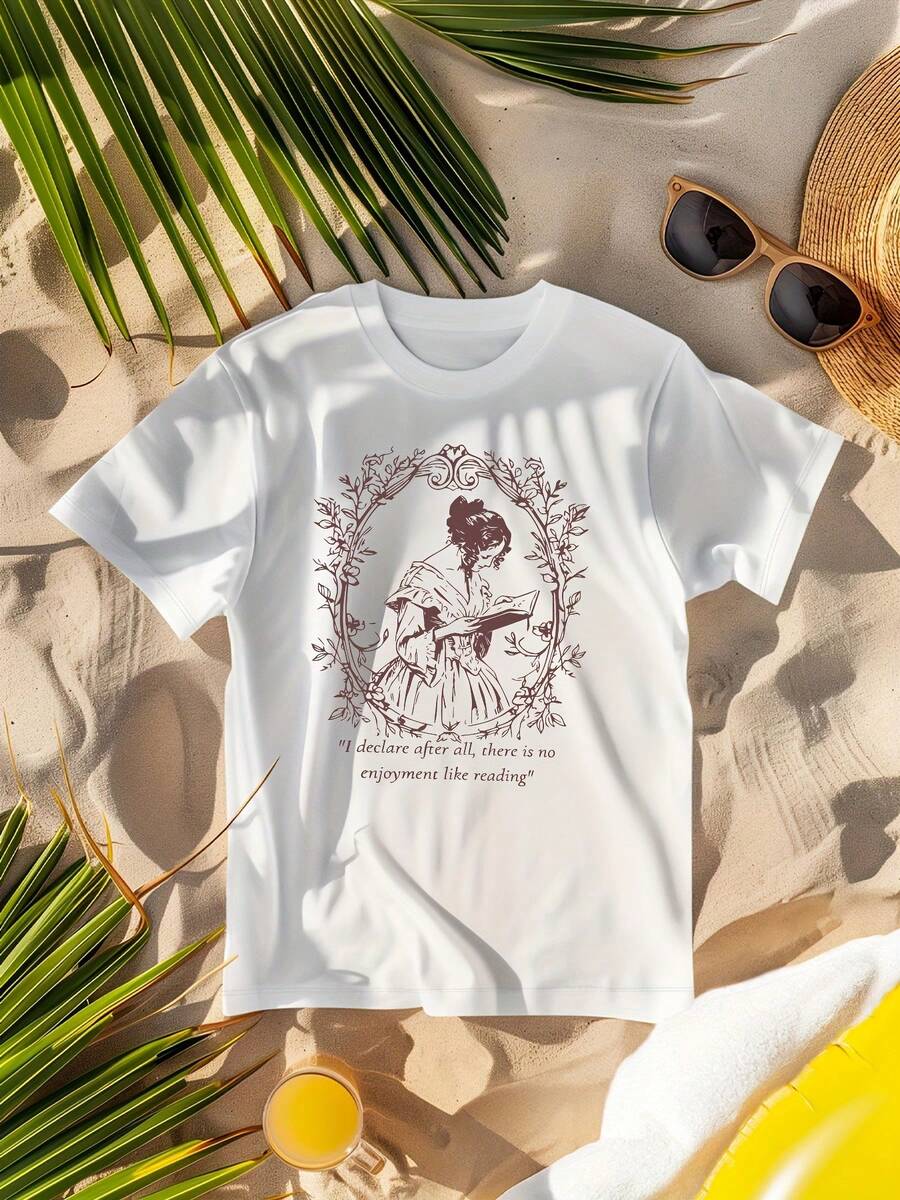 Camiseta unisex de manga corta, estilo vintageEstilo,LibroJardín,ArtísticoAtmosphereMonogramImpresoCamisetaCortoMangaTripulaciónCuelloInformalTopsparaVeranoyPrimaveraPlayeras de mujerhombre, , , Dazymujer,romwehombres, bohochic,maestrasregalos,camisetaparaconjuntos de mujercon curvasparamu,y2k, - Blanco - Ver 1