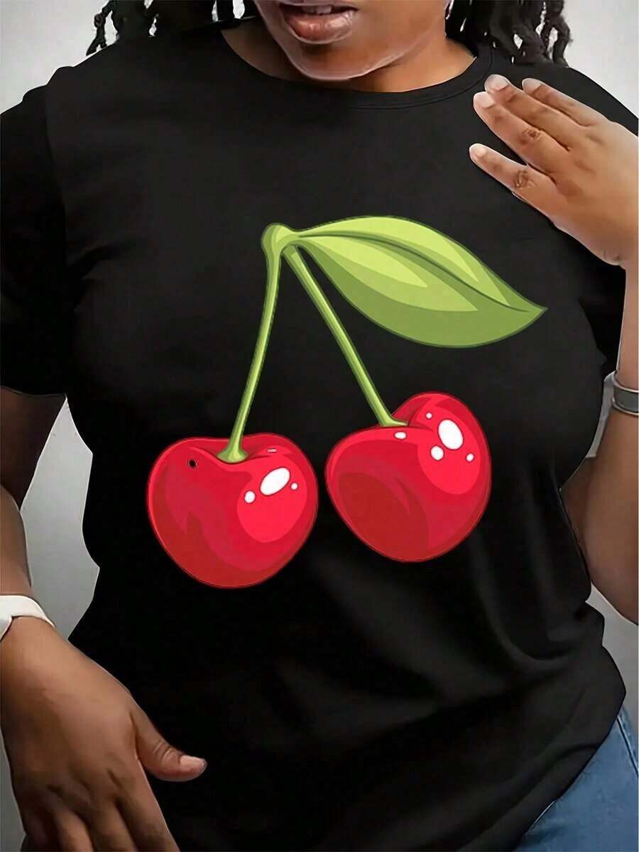 Suave, transpirable y ligera para comodidad durante todo el día. Camiseta de cerezas, camiseta gráfica, camiseta linda, camiseta con cerezas, camiseta gráfica, camiseta de cerezas, camiseta gráfica, camiseta linda con estampado. Cuello redondo clásico con un corte relajado que favorece todas las formas del cuerpo y es fácil de combinar con jeans, pantalones cortos y leggings. - Negro - Ver 1
