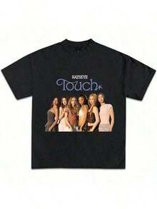 Camiseta gráfica KATSEYE TEE de la estrella emergente del K-Pop, camiseta de grupo femenino, mercancía de Katseye, camiseta con póster de miembro, estilo vintage rap hip-hop, blusas para mujer, blusas, blusas casuales para mujer, tops para mujer, tops, unisex. - Negro - Ver 1