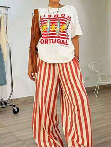 Women's Loose And Modern Travel T-Shirt, Vintage Sardine Design "Lisbon Portugal", Breathable And Comfortable, Short Sleeve, Soft Cotton Round Neck, Ideal For Casual Outings And Fashionable Looks For Holidays In Europe. - 白色 - 查看 3