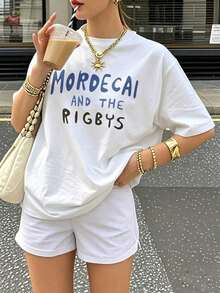 Ropa de mujer: camiseta gráfica de la banda Modemai y , camiseta con estampado de eslogan de dibujos animados, top casual de manga corta con estética retro, camisetas blancas de verano estilo streetwear Y2K para mujer. - Blanco - Ver 1