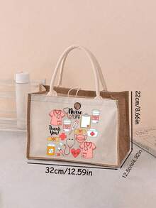 Túi tote vải canvas chủ đề y tá và túi đựng mỹ phẩm đồng bộ - Túi vải lanh chắp vá in họa tiết ống nghe, trái tim, ống tiêm, nhiệt kế, bền và nhẹ, vật dụng thiết yếu hàng ngày của y tá, túi lưu trữ đa năng túi đựng mỹ phẩm ví sắp xếp, phù hợp để đi làm, đi làm, giải trí du lịch, mua sắm, dã ngoại, quay lại trường, tốt nghiệp, quà tặng Ngày Nhà giáo - Nhiều màu - Xem 11