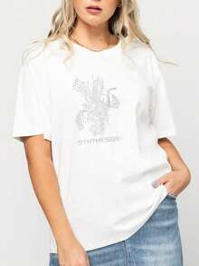 Premium Casual T-Shirt For Women With Musical Note Design And Sun Symbol, A Gift For Music Lovers In Spring And Summer, . - White - View 3