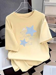 Women's Cotton T-Shirt, Round Neck, Casual Summer Short Sleeve T-Shirt, Slim Fit, Pure Cotton, Women's Clothing. Simple T-Shirt For Everyday Wear - 杏色 - 查看 6