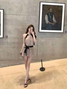 Women Short Dresses - Apricot - View 4