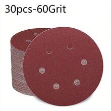 30pcs 150mm/6inch 6-Hole Hook & Loop Sanding Discs, Random Assorted Grits 60/80/100/120/150/180/240/320/400/600 For Orbital Sander - Red - View 13