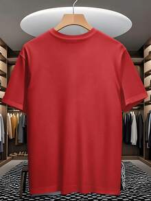 [Crazy Tiger Racing] Men's Casual T-Shirt With Digital Print - Polyester, Crew Neck, Short Sleeve, Urban Hip-Hop Style, European And American Summer Style, Sporty Style, Minimalist INS Letter Print / Collection Of Sporty Patterns With Religious-Style Lettering / Loose Fit And Soft To The Touch / The Ideal Choice For Gifts - 紅色 - 查看 2