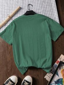 Plus Size Letter Print Casual 100% Cotton Short Sleeve Top, Outdoor Wear, Graphic Tee, Summer T-Shirt, Women's Tee, Summer Blouse, Vacation Outfit, Travel Style, Beach Vibe, Minimalist Resort Wear - 綠色 - 查看 2