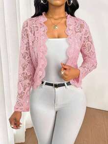 Lady Chaqueta elegante y casual con volantes de encaje para uso diario, para otoño - Rosa - Ver 5
