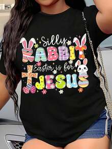 Women's T-Shirt, Silly Easter Bunny T-Shirt, Christian Easter T-Shirt For Women, Cute Easter Bunny T-Shirt, Religious Easter Gift, Spring Holiday Top. - 黑色 - 查看 7