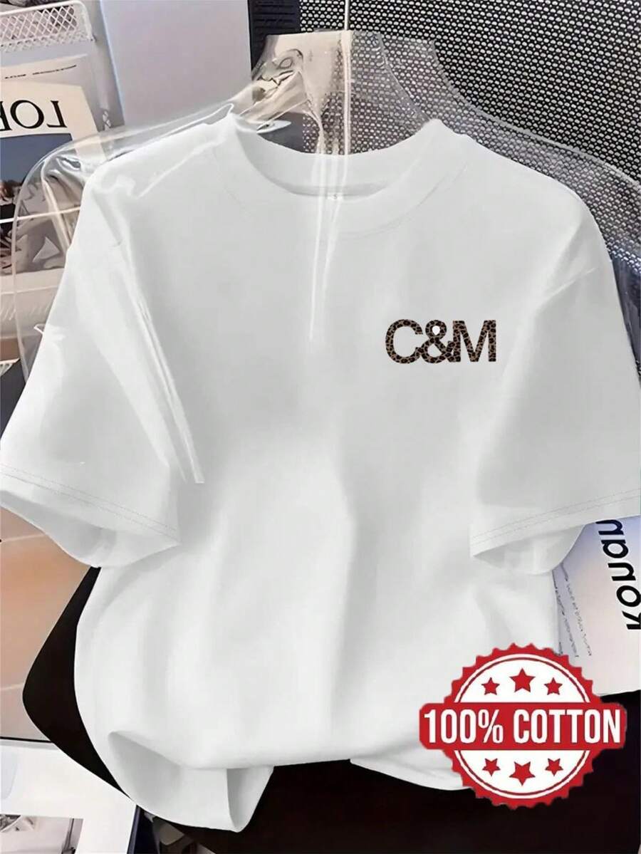 Women's T-Shirt With "C&M" Logo - Crew Neck, Short Sleeves - Ideal For Casual Wear, Lounging At Home, And Layering - Soft And Breathable, A Versatile Everyday Garment (C&M Print) Worth Buying YHG2 - 白色 - 查看 1