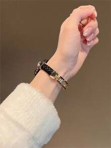 Dây đeo đồng hồ bằng da đính đá dệt, kích thước 18mm, 20mm, 22mm, có thể điều chỉnh độ dài, tương thích với Samsung Galaxy, và các thương hiệu đồng hồ khác - Mềm mại, thoáng khí. - Da đen vàng - Xem 3