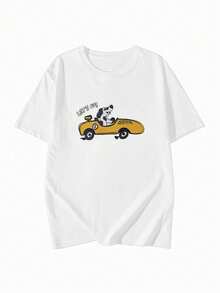 Made In Japan, Spring/Summer Cotton, Round Neck, Loose Fit, Versatile, Simple, English Print Short-Sleeve T-Shirt - White - View 4
