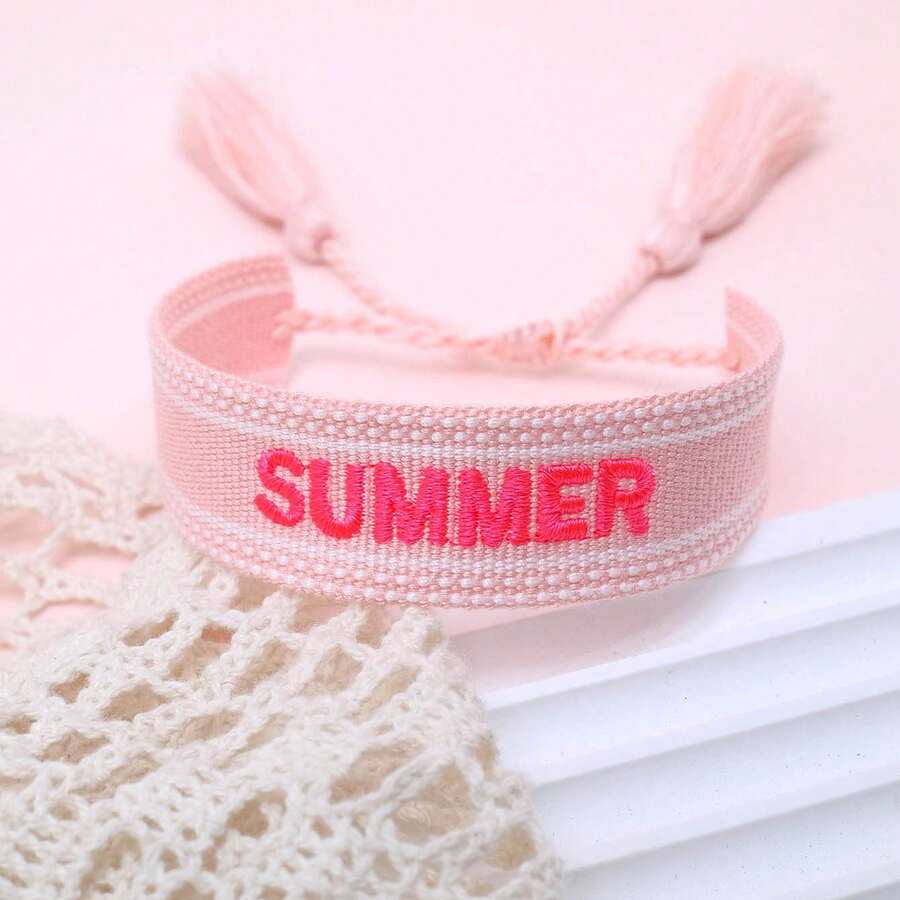 1件 SUMMER 字母手鍊 波西米亞海灘度假風友誼手鍊 假期派對海邊旅行禮物手鍊 - 淺粉色 - 查看 1