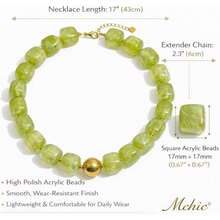 Colorful Beaded Choker Necklace For Women: Boho Large Square Acrylic Beaded Necklace Stainless Steel Adjustable Surfer Beach Strand Necklaces Summer Handmade Jewelry Gift For Women - Green - View 5