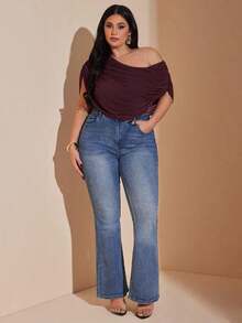 Mono de mujer talla grande con cuello asimétrico, ropa de vacaciones, primavera/verano - Burdeos - Ver 7