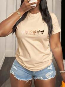 Camiseta de Manga Corta para Mujer en con Estampado de Corazones Multicolor para Ocasiones Casuales y Verano - Negro - Ver 11