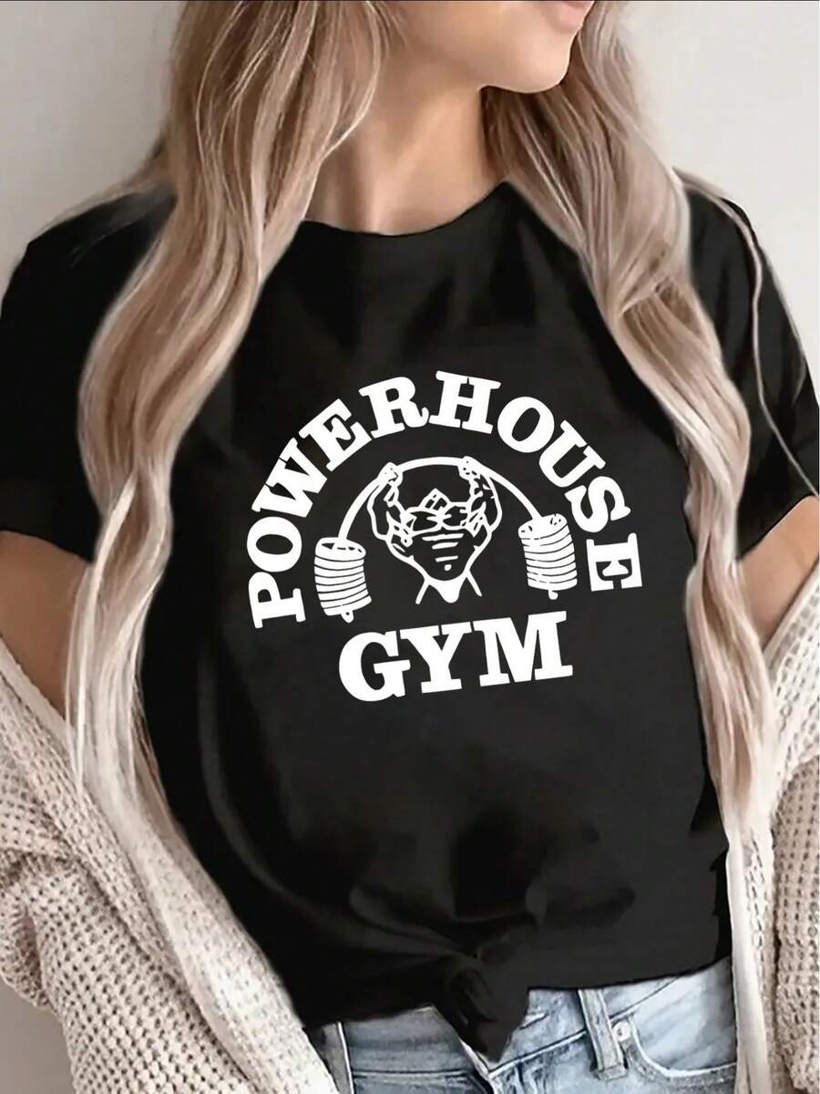 Lightweight And Durable Black T-Shirt With A White Design, Ideal For Workouts, Casual Outings, Or Gym Sessions; Perfect For Fitness Enthusiasts At Home, In The Gym, Or Outdoors - 黑色 - 查看 1