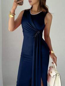 YHHRafferiza Vestido elegante de fiesta con cuentas sin mangas para mujer, vestido de noche largo de verano para eventos formalesYHH - Azul marino - Ver 4