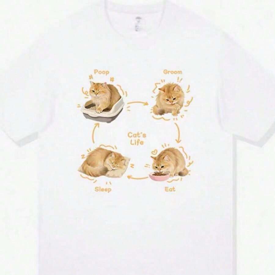 1 Piece Of Women's White Casual T-Shirt With Round Neck And Short Sleeves, Featuring An Inspirational 'Be' Print, Regular Fit, Slightly Stretchy Fabric For Everyday Comfort, 180g 100% Cotton, Designs Are Printed. Unisex. - 白色 - 查看 1