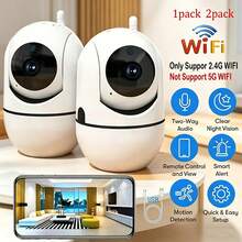 1/2个1080P高清355°旋转全景WiFi安防摄像头，室内家庭监控，具备移动和声音检测、双向语音、夜视功能，可通过手机App远程查看，USB供电，无需电池 - 适用于办公室、家庭、教室等场所的安防监控 - 白色 - 查看 3