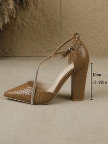 Giày cao gót mũi nhọn khoét rỗng thanh lịch dành cho nữ, thích hợp dự tiệc, màu đen, bạc, trắng, mùa xuân/thu. - màu nâu - Xem 3