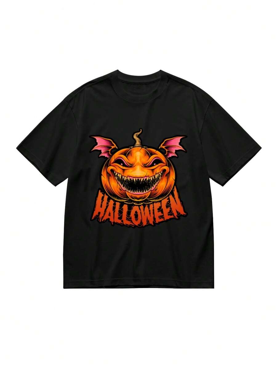 Camiseta Casual Plus Size para Mujer con Estampado Gráfico y Manga Corta - Negro - Ver 1