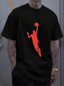 ‌ Camiseta de Manga Corta Holgada Casual Versátil con Estampado de Baloncesto Divertido, Ideal para Vacaciones, Trabajo y Uso Diario100% Cotton - Negro 12 - Ver 4